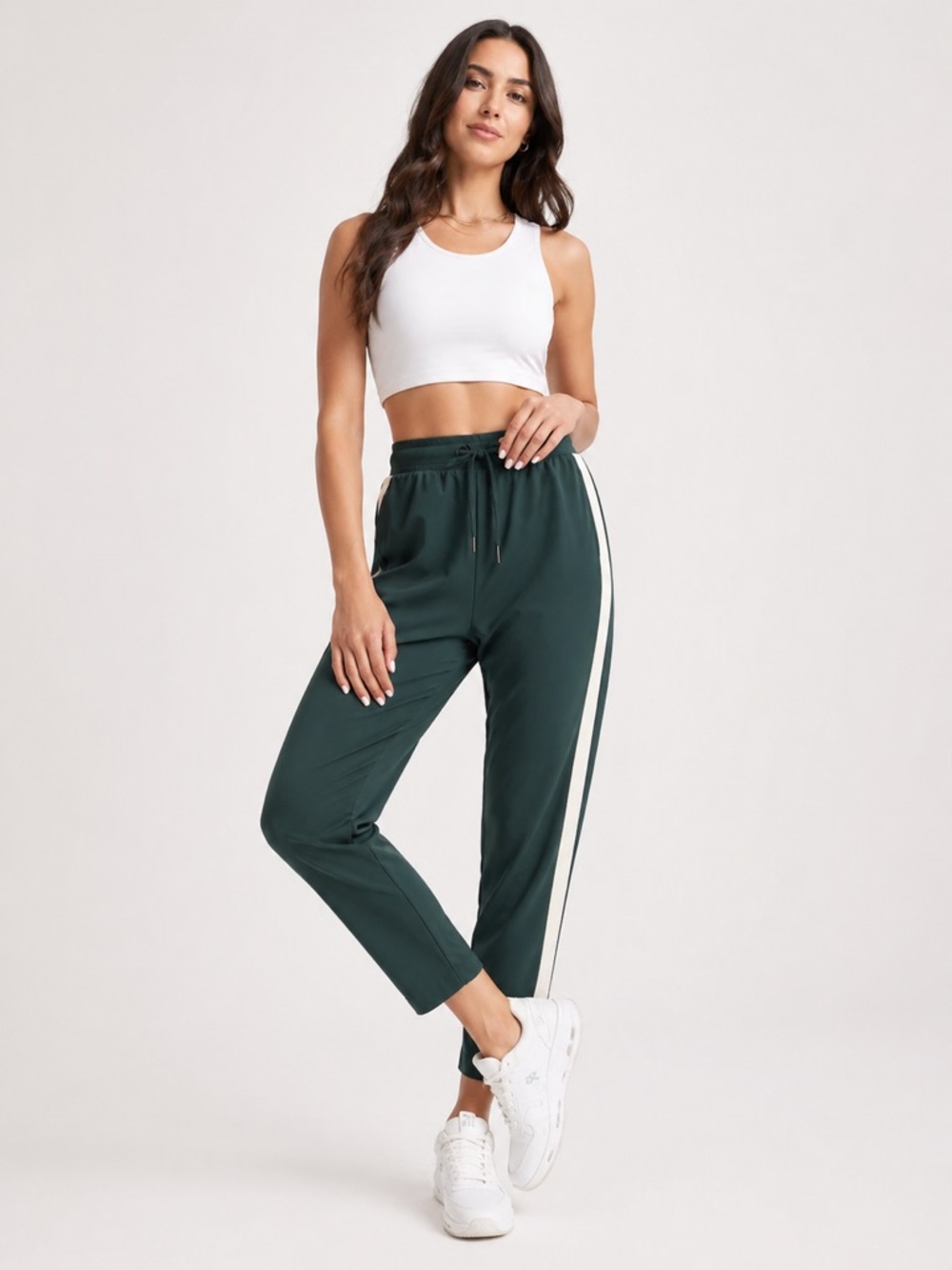 Sweaty Betty Pants Women Green Side Stripe Drawstring Pockets Size 10 NWT